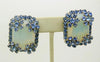 Vintage Hattie Carnegie Cabochon Moonstone Blue Rhinestone Bracelet and Clip Earrings - Vintage Lane Jewelry