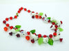 Glass Bird Red Beaded Necklace with Green Glass Leaves, Glass flowers and Whtie Glass Birds - Vintage Lane Jewelry