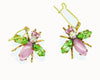 Czech Glass Rhinestone Fly Earrings, Pink Body and Mint Green Wings, Pierced style earrings - Vintage Lane Jewelry