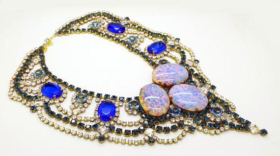 Husar D Czech Glass Blue Opal Statement Necklace - Vintage Lane Jewelry