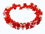 Red and White Lucite Flowers Beaded Necklace - Vintage Lane Jewelry