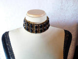 Black Czech Glass Rhinestone Collar Necklace, Husar D. - Vintage Lane Jewelry