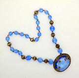 Antique Art Deco Czech Glass Open Back Blue Crystal Necklace Choker - Vintage Lane Jewelry