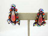 Florenza Peach Givre and Orange Rhinestone Japanned Clip Earrings - Vintage Lane Jewelry