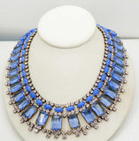 Sky Blue and Clear Rhinestone Czech Rhinestone Bib Necklace - Vintage Lane Jewelry