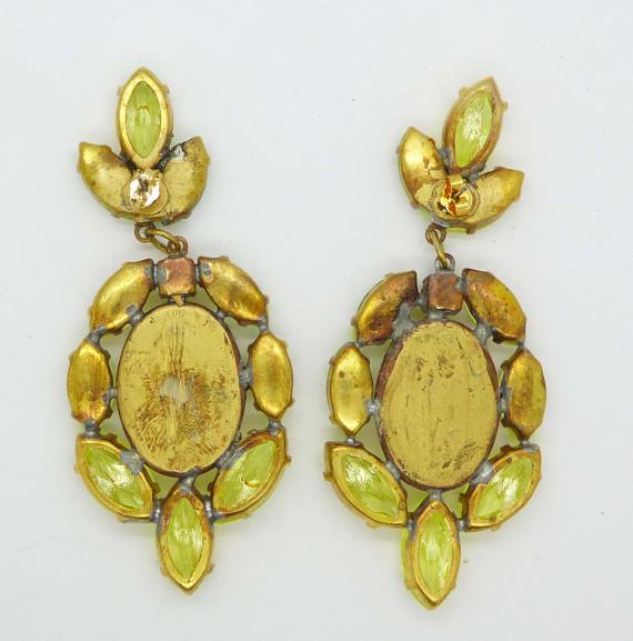Czech Vaseline Uranium Glass Pierced Style Earrings - Vintage Lane Jewelry