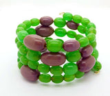 Bakelite Memory Coil Bracelet, Lilac and Green Bakelite Beads - Vintage Lane Jewelry