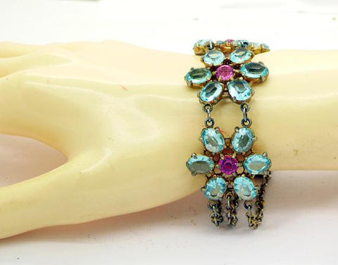 Crown Trifari Egyptian Revival Turquoise Bead and Brushed Gold Tone Metal Necklace Bracelet Set