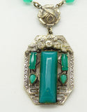 Vintage Chrysoprase Glass Czech Necklace Art Deco Rose Lariat - Vintage Lane Jewelry