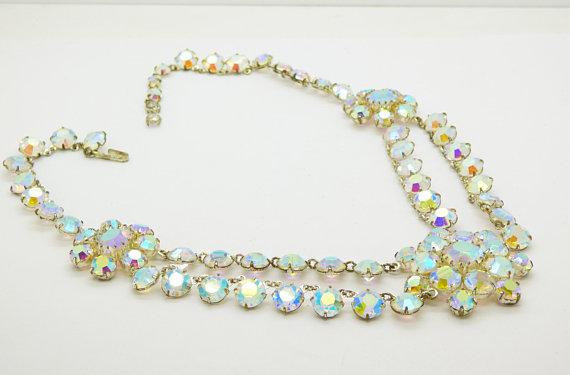 Aurora Borealis Angles Vintage Swarovski Crystal Necklace by Sue Shefts  Designs