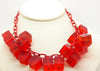 Red Bakelite Prystal Cubes Celluloid Chain Necklace and Earrings - Vintage Lane Jewelry