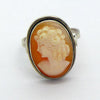 Art Deco Oval Left Faced Shell Cameo Sterling Silver Ring, Size 6.5 - Vintage Lane Jewelry