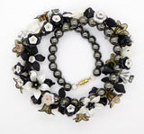 Black Obsidian Beaded Lucite Flower Necklace - Vintage Lane Jewelry