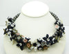 Black Obsidian Beaded Lucite Flower Necklace - Vintage Lane Jewelry