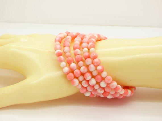 Vintage Angel Skin Coral Beaded wrap Bracelet - Vintage Lane Jewelry
