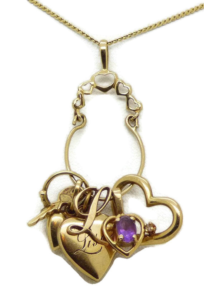 14k Gold Hearts Charm Holder Necklace - Vintage Lane Jewelry