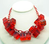 Red Bakelite Prystal Cubes Celluloid Chain Necklace and Earrings - Vintage Lane Jewelry