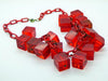 Red Bakelite Prystal Cubes Celluloid Chain Necklace and Earrings - Vintage Lane Jewelry