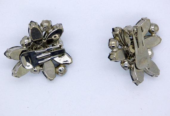 Gray Rhinestone Clip Earrings - Vintage Lane Jewelry