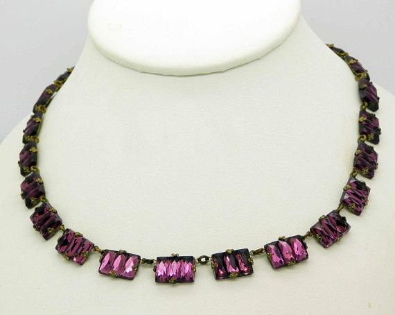 Vintage Art Deco Vauxhall Step Purple Glass Necklace - Vintage Lane Jewelry