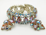 Vintage Juliana D&E DeLizza Elster Saphiret AB Rhinestone Bracelet and Clip Earrings - Vintage Lane Jewelry