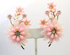 Coro Pink Plastic Rhinestone Flower Clip Earrings - Vintage Lane Jewelry