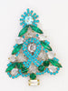 Husar D Czech Glass Green, Aqua and Clear Rhinestone Christmas Tree Pin - Vintage Lane Jewelry