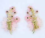 Coro Pink Plastic Rhinestone Flower Clip Earrings - Vintage Lane Jewelry
