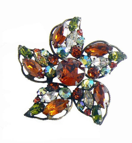 Selini Colorful Rhinestone Demi Parure, brooch and matching clip earrings