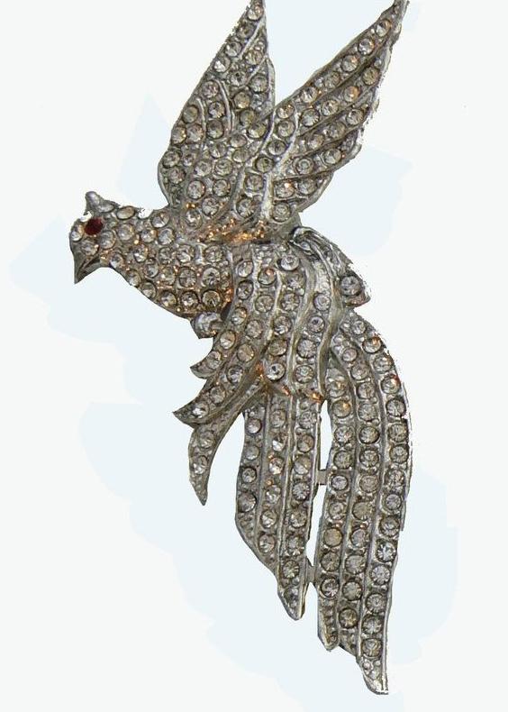 Vintage Pot Metal Rhinestone Pave Bird Brooch - Vintage Lane Jewelry