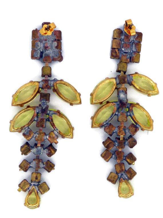 Vaseline Uranium Czech Glass Pierced Style Earrings - Vintage Lane Jewelry
