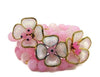 White Glass Flower Pink Beaded Memory Coil Bracelet - Vintage Lane Jewelry