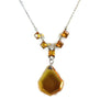 Czech glass amber necklace has prong set, open back, faceted glass squares - Vintage Lane Jewelry