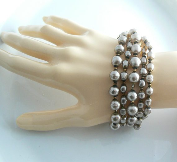 Miriam Haskell Stunning 5 Strand Baroque Pearl Bracelet - Vintage Lane Jewelry