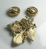 Vintage Crown Trifari Turquoise Glass Bead Gold Leaf Demi Parure - Vintage Lane Jewelry