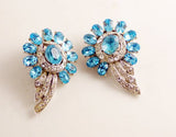Blue Ice Rhinestone Clip Earrings - Vintage Lane Jewelry
