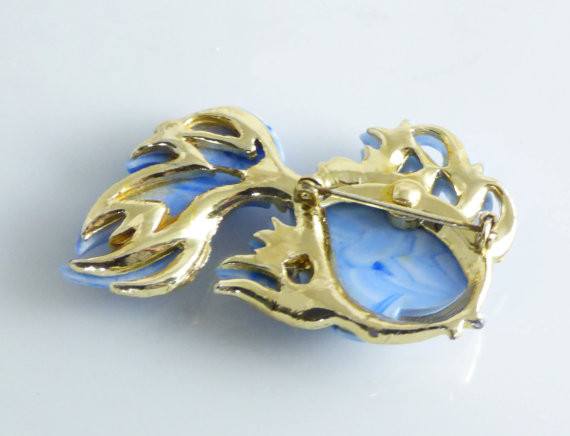 Hattie Carnegie Angel Fish Brooch Blue Lucite - Vintage Lane Jewelry