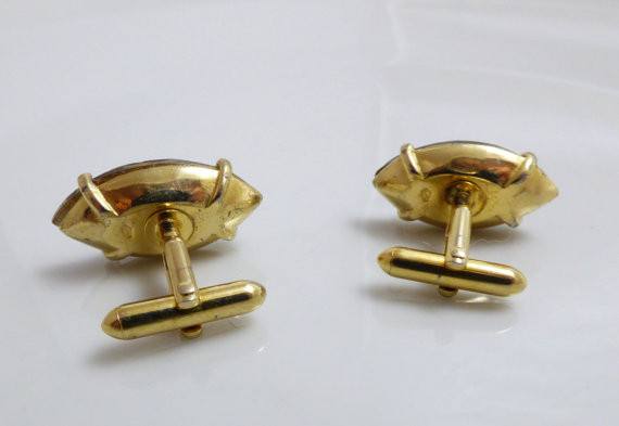Vintage Swank Gold tone Color Changing Glass Marquis Cut Stone Cufflinks - Vintage Lane Jewelry