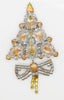 Czech Glass Red Rhinestone Christmas Tree Brooch with Dangling Ribbon - Vintage Lane Jewelry