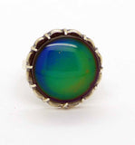 Liquid Crystal Glass Silver Round Bezel Set Mood Ring, Size 7 - Vintage Lane Jewelry