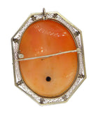 Art Deco Carved Shell Cameo 14K White Gold Filigree Frame - Vintage Lane Jewelry