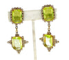 Vaseline Uranium Emerald Cut Czech Glass Clip Earrings - Vintage Lane Jewelry