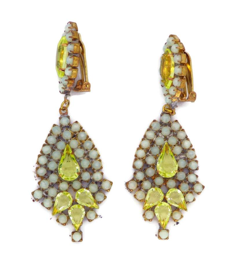 Husar D Vaseline Uranium Czech Glass Clip Earrings - Vintage Lane Jewelry