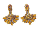 Czech Vaseline Uranium Fancy Fan Pierced Earrings - Vintage Lane Jewelry