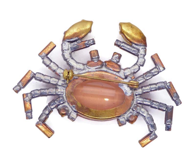 Czech Topaz Glass Rhinestone Crab Brooch - Vintage Lane Jewelry