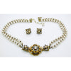 Original By Robert Glass Pearl, Crystal Montees Brushed Gold Necklace and Earrings - Vintage Lane Jewelry