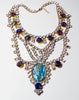 Czech Statement Rhinestone Blue Glass Cameo Necklace - Vintage Lane Jewelry