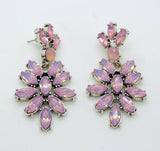 Pink Opalescent Navette Dangling Silver Tone Pierced Style Earrings - Vintage Lane Jewelry