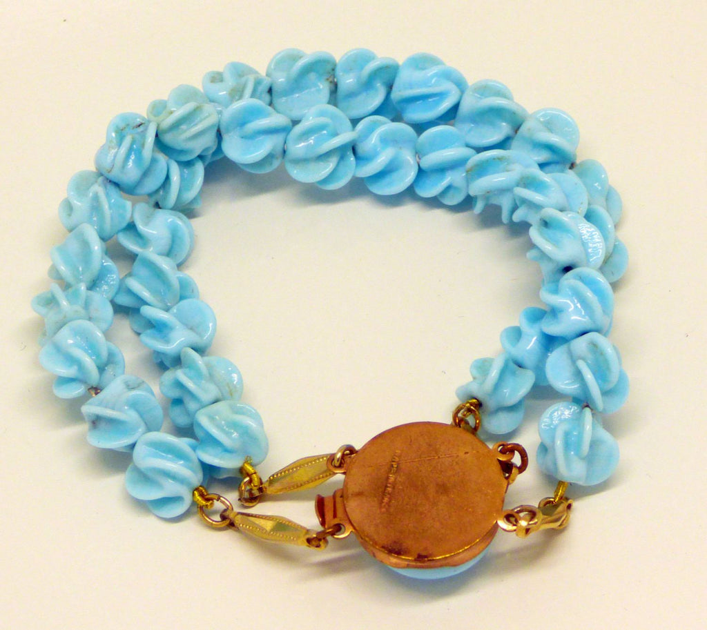 Vintage French Louis Rousselet Baby Blue Glass Necklace Bracelet Set - Vintage Lane Jewelry