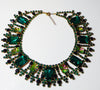 Czech Glass Watermelon Vitral Emerald Cut Rhinestones Bib Statement Necklace - Vintage Lane Jewelry
